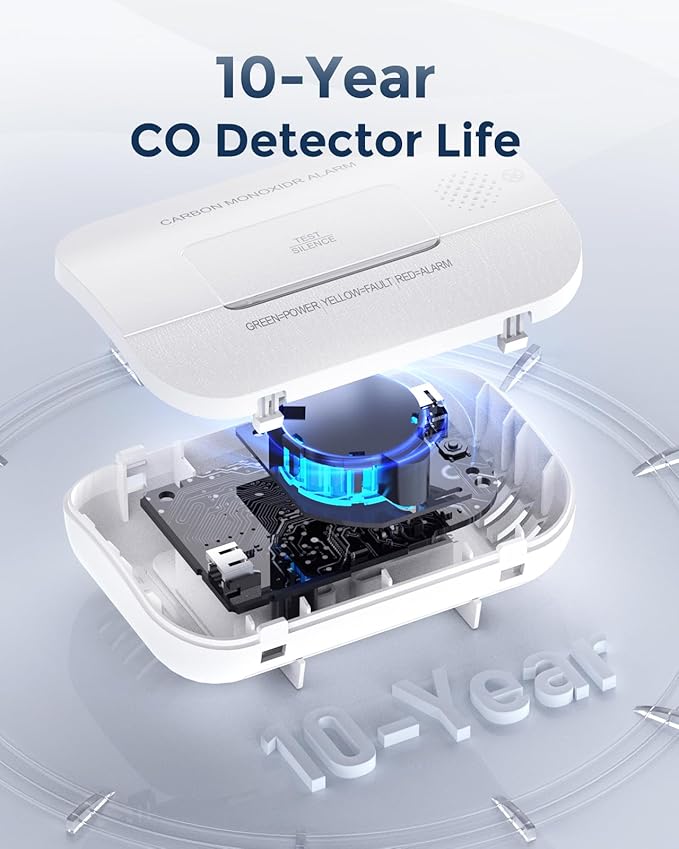 Ecoey Carbon Monoxide Detectors, 10-Year CO Detector with Human Alarm Sounds and Test Button, Carbon Monoxide Alarm Replaceable Battery-Operated for House and Bedroom, FJ127, 2 Packs