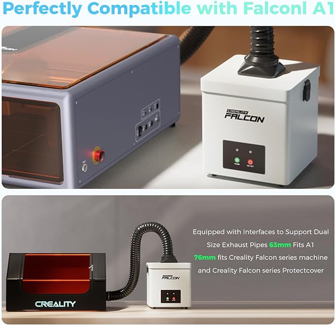 Creality Falcon Smoke Purifier, 2 Layer Filtration, 99.97% Purification Rate, Low Noise＜68dB, 3 Level Speeds Adjustable, 115m³/h, 45W Desktop Air Purifier for A1 Laser Engraver
