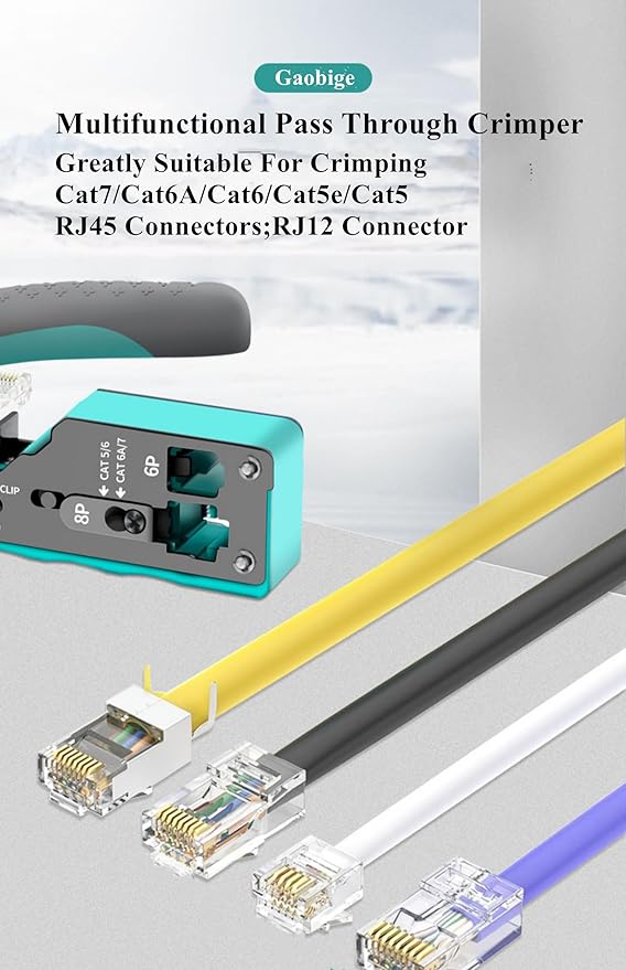 Network Tool Kit, Pass Through rj45 Crimp Tool Kit, Cat7 Cat6A Cat6 Cat5e Cat5 rj45 Crimping Tool with 50PCS cat6 Pass Through Connectors, Network Tester, Wire Cutter