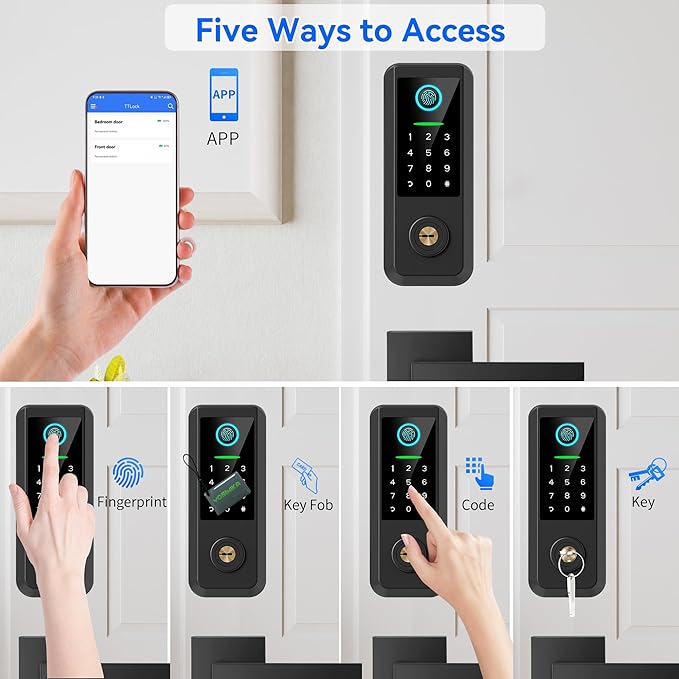 Keyless Entry Door Lock with Handle Set,Smart Front Door Lock with Keypad Set,Keyless Entry Digital Deadbolt,Smart Deadbolt with Auto Lock,App Control, Matte Black