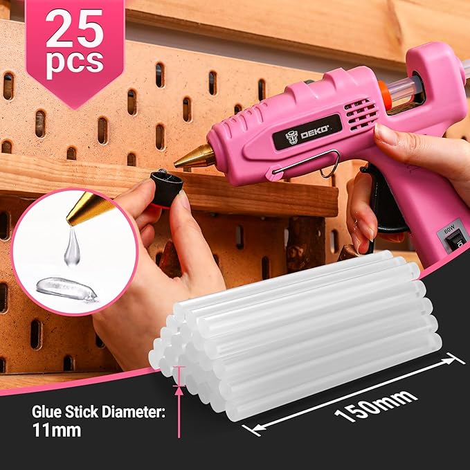Hot Glue Gun Full Size: DEKOPRO 60/100Watt Dual Temp Hot Glue Gun Kit with 25 Glue Sticks, Organize Storage Case, Heavy Duty Heat Glue Gun Tool Set for Home Repair, Art & Crafts, DIY Pink