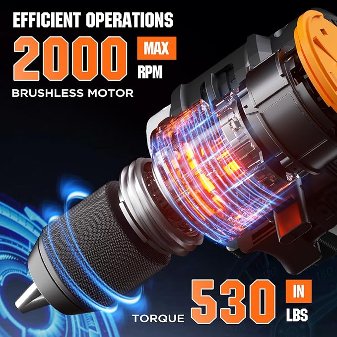 Litheli Cordless Drill Driver, Brushless Electric Power Drill with 2 Variable Speed, 1/2 Inch Keyless Chuck, 17+1 Clutch Settings with Maximum Torque of 530 In-lbs (Battery and Charger not Included)