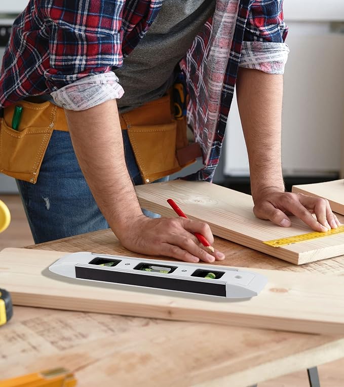 DOWELL Magnetic Torpedo Level Mini Bubble Level Box Spirit Level Alloy Frame 180/90/45 Degree 9-Inch (2, White)