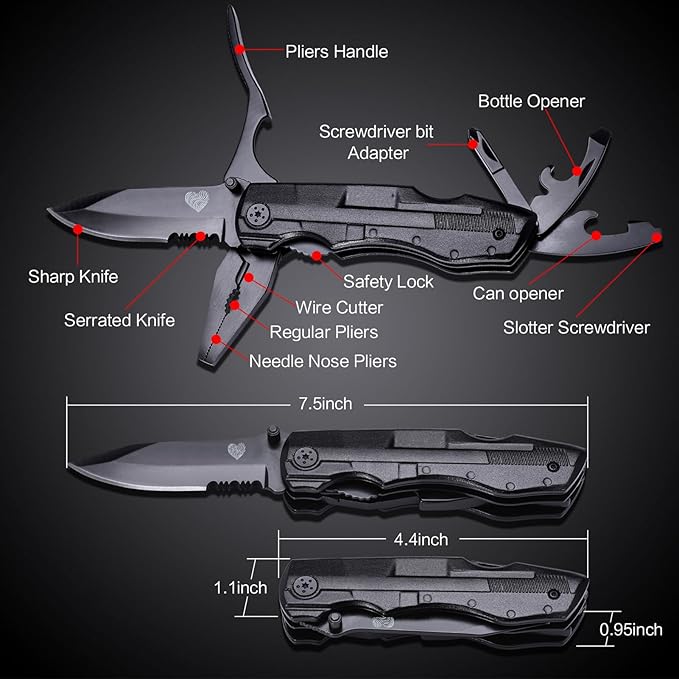 14 in 1 Multitool Pocket Knife for Men, Tactical Multi-Tool Plier 9-in-1 screwdriver set with Nylon Sheath for Survival, Camping, Gifts for Dad, Husband