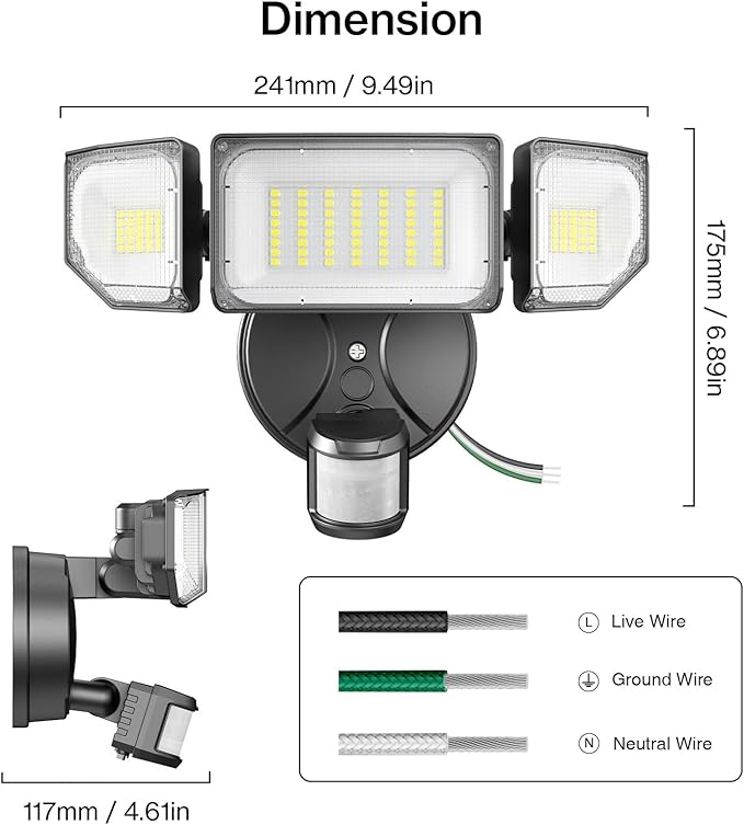 60W Motion Sensor Outdoor Lights, 6000lm Dusk to Dawn Flood Lights Outdoor Motion Sensor, IP65 Waterproof LED Security Lights Motion Outdoor, 6500K Motion Detector Lights for Outside, Yard (Black)