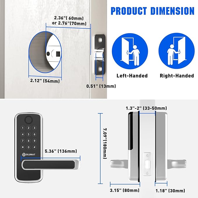 Smart Lock with Handle: Wi-Fi Keyless Entry Door Lock - Smart Locks for Front Door - Biometric Fingerprint Door Lock - Smart Door Lock with Keypad - Garage Door with App Control - Auto Lock