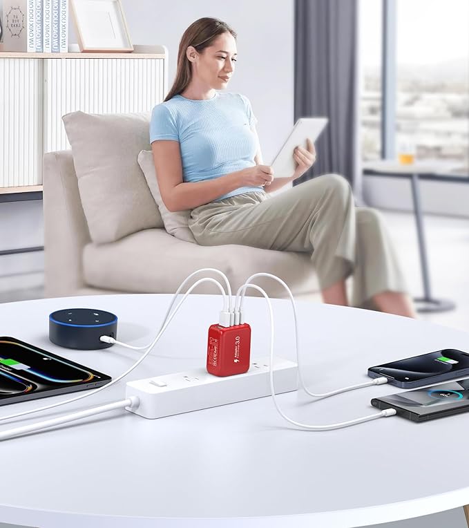 50W USB C Wall Charger, 2Pack 5-Port C Charger Fast Charging Block PD Power Adapter +QC 3.0 Multiport Type C Box Brick Cube USB A Wall Plug for iPhone 16/15/14/13 Pro Max, iPad,Samsung Galaxy(Red)