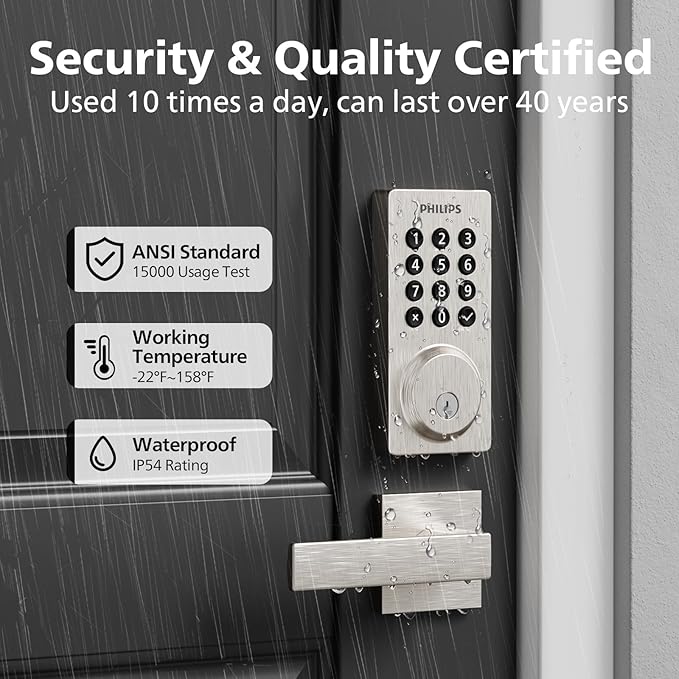 Philips WiFi Smart Lock, Smart Locks for Front Door, Keyless Entry Door Lock, Smart Lock Keypad Deadbolt, Buit-in WiFi, APP Remote Access, Auto Locking, Work with Alexa & Google Assistant