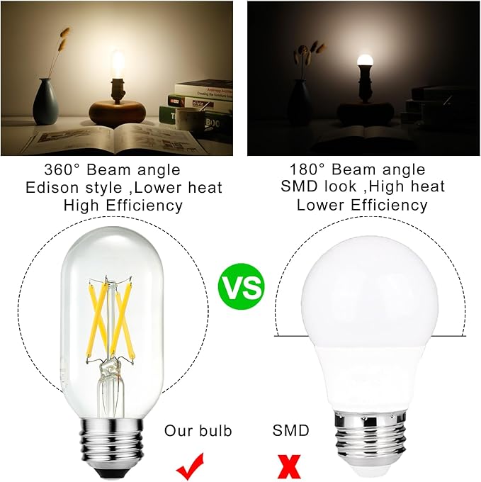 LiteHistory E26 Edison Bulb 6W Equivalent E26 LED Bulb 60 Watt Dimmable Neutral White 4000K E26 Light Bulb AC120V 600lm Tubular T14 T45 LED Bulb for Pendant,Sputnik,Vanity,Chandeliers Pack of 6