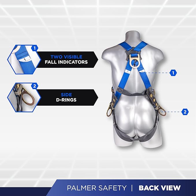 Palmer Safety Construction Harness 5 Point Adjustment, Back D-Ring, Grommet Legs, Multiple Styles I OSHA ANSI Compliant