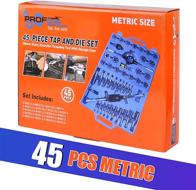 45 PCS Metric Tap and Die Set Tool Kit for Creating Repairing Tapping Tools Coarse and Fine Internal Threads and External Threads with Storage Case