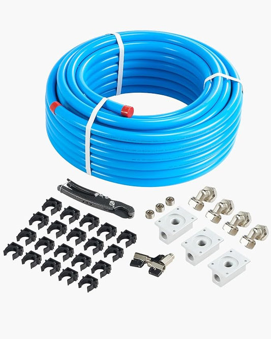 VEVOR Air Compressor Line Kit, 100FT x 3/4", HDPE-Aluminum Compressed Air Piping System, Leak-Proof, Pressure-Resistant & Easy-to-Install, Compressed Air Line Tubing Kit for Garages Workshops, Blue