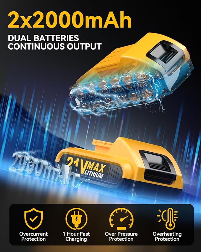 Cordless Drill, 21V 2x 2.0Ah Batteries Electric Drill, Electric Screwdriver Set, 398 In-lbs Power Hammer Drills Driver, 25+3 Torque, 2 Speed LED Light 27 Accessories Combi Drills Kit Tools