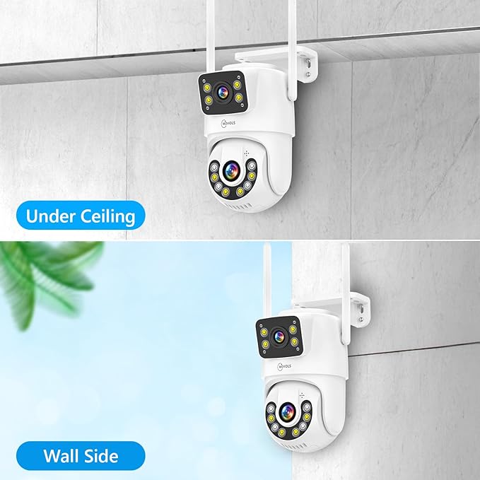 8MP Dual Lens PTZ WiFi Security Cameras Outdoor,Wired Power for AI Home Security,Motion Detection, Human Tracking,Color Night Vision,Siren,IP66 Waterproof,2-Way Audio 2.4G WiFi, 24/7 Recording,SD Slot