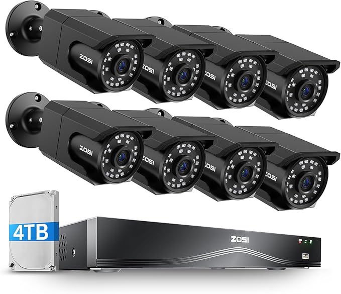 ZOSI 4K 16CH PoE Security Camera System, 8 x 8MP PoE IP Camera Outdoor Indoor with Human Detection, 100ft IR Night Vision, IP66 Weatherproof, 4K 16CH H.265+ NVR with 4TB HDD for 24/7 Audio Recording