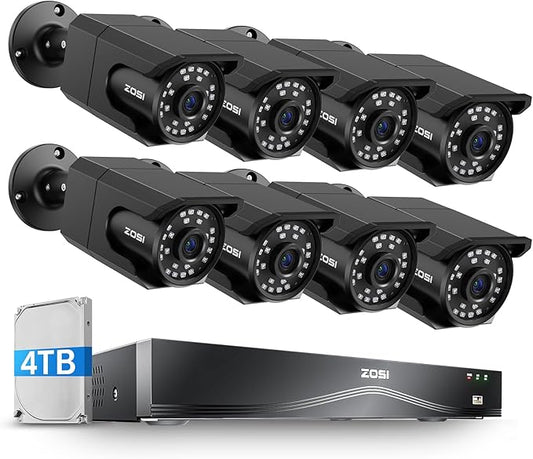 ZOSI 4K 16CH PoE Security Camera System, 8 x 8MP PoE IP Camera Outdoor Indoor with Human Detection, 100ft IR Night Vision, IP66 Weatherproof, 4K 16CH H.265+ NVR with 4TB HDD for 24/7 Audio Recording