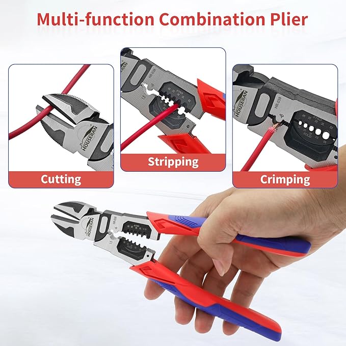Wire Cutters, Side Cutters with Wire Stripper and Crimper, 8.6 Inch Wire Cutters Heavy Duty, 3-in-1 Diagonal Cutters for Cutting, Crimping, and Stripping