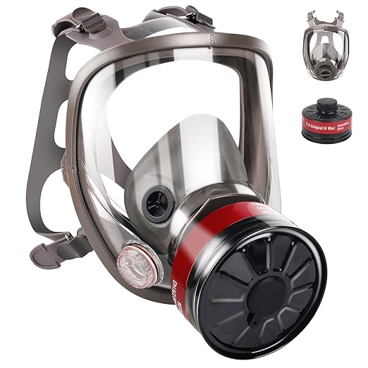 Full Face Respirator Mask: Reusable Full Face Gas Cover Survival Nuclear and Chemical Gas Mask with 40mm Activated Carbon Filter Dust Mask Anti Fog Against Gases Organic for Chemicals, Metals