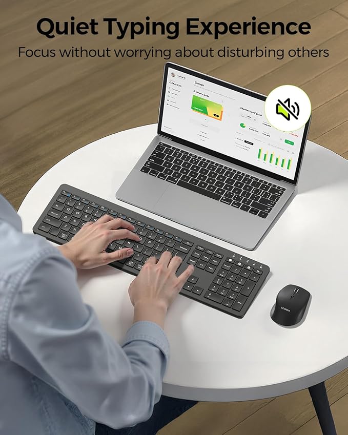 seenda Bluetooth Keyboard and Mouse, Wireless Keyboard Mouse Combo 2.4G+Dual Bluetooth Multi-Device Connection Full Size Ultra-Slim Keyboard with Number Pad for Windows/Mac, Black