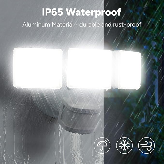 OREiN 10000LM Flood Lights Outdoor, 180°/75FT Motion Sensor Outdoor Lights 4 Modes Dimmable Dusk to Dawn Floodlights IP65 Waterproof for 8000SQ.FT Area for Big Patio, Driveway, White (Hardwired)