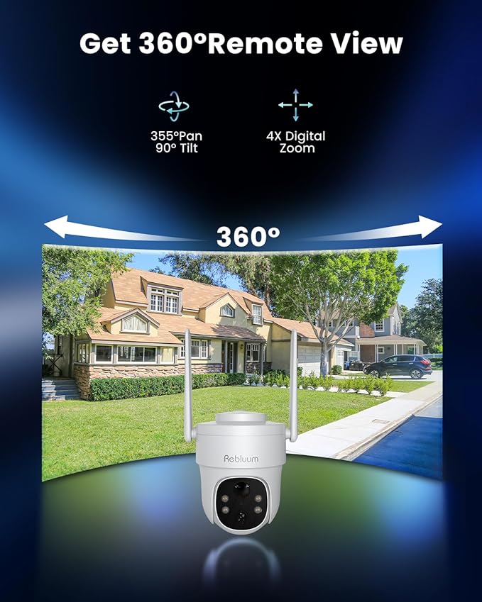 Security Camera Outdoor Wireless, 3K/5MP Solar Camera Outdoor Wireless, Battery Powered 360°PTZ, Color Night Vision,PIR Motion Detection,2-Way Audio,Compatible with Alexa