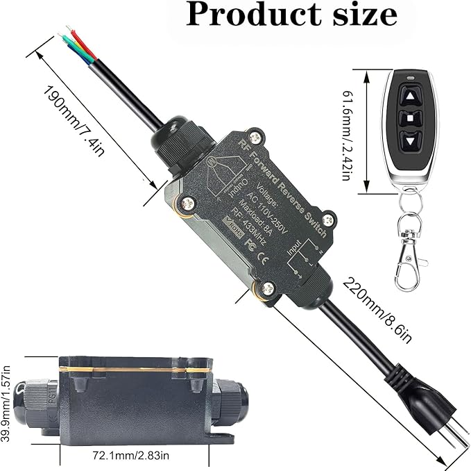 AC110V Forward and Reverse Remote Control Switch,Waterproof Wireless Switch with 8 amps Remote Relay Receiver, AC110V-250V Linear Actuator Remote Switches for Motor