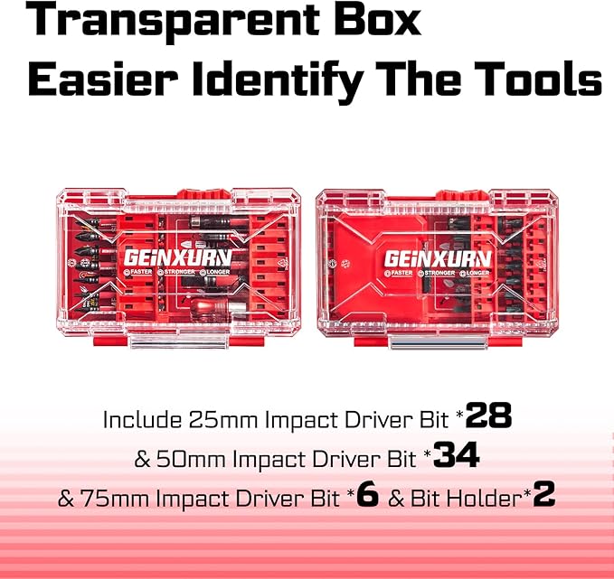 92Pieces Impact Screwdriver Bits Set, Magnetic S2 Steel 1”/2” Phillips/Square/Torx/Slotted/Hex/Pozi Bits Tips and Impact Bit Holder with Red Storage Box Case