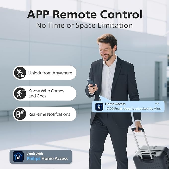 Philips WiFi Smart Lock, Smart Locks for Front Door, Keyless Entry Door Lock, Smart Lock Keypad Deadbolt, Buit-in WiFi, APP Remote Access, Auto Locking, Work with Alexa & Google Assistant