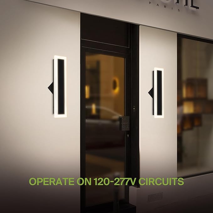 ASD LED 18" Long Wall Mount Light Fixture, Outdoor & Indoor Linear Sconce | 3CCT, Dimmable, Waterproof, Anti-Rust, ETL Listed | 18W 1500LM 3000-5000K 100-277V | Exterior Porch Lighting | Black