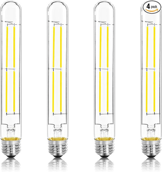 8.9IN LED Light Bulbs E26 Base, 6W 800LM 5000K Daylight White T10 T9 Vintage Edison Bulbs Dimmable, AC 120V Equal 80 Watt Clear Glass Long Tubular Filament Bulb, UL Listed - 4Pack