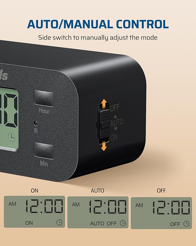 DEWENWILS 24 Hour Programmable Digital Timer Outlet with 1 Grounded Outlet, Timers for Electrical Outlets, Light Timer for Indoor Lamp Fan Aquarium, 125V/15A/1000W, 3 Prong, 1/2 HP, Black