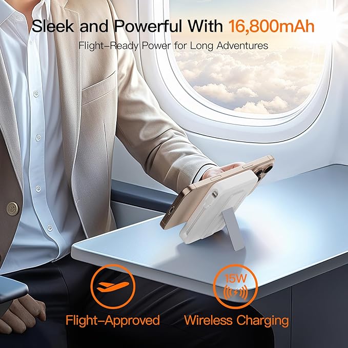 2025 Latest Portable Charger, 16800mAh Magnetic 15W Wireless Power Bank with 2 Built in Cables, LED Display Battery Pack Travel Essentials for iPhone 17/16/15/14/13/12/Pro/Mini/Pro Max