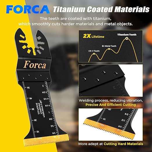 FORCA 25pcs Titanium Oscillating Tool Blades, Universal Multitool Blades for Metal Wood Cutting, Oscillating Saw Blade Kit for Dewalt Bosch Milwaukee Ryobi