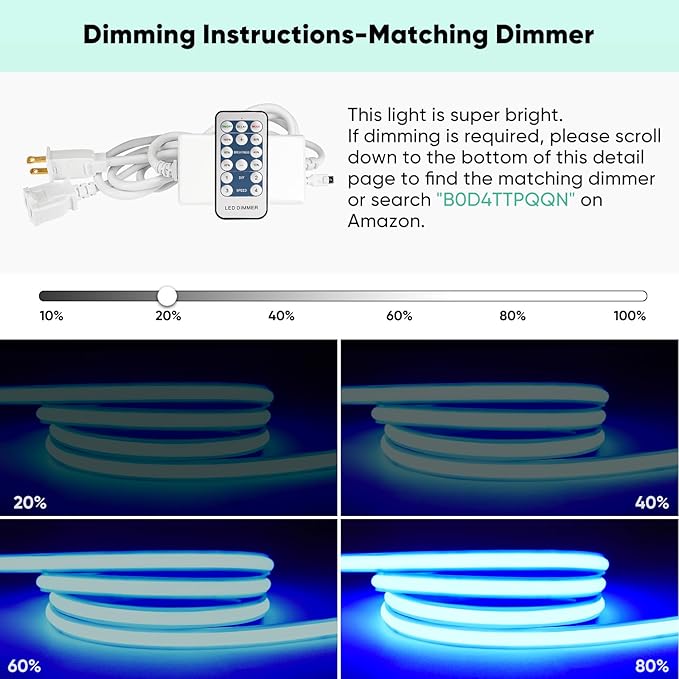 GZBtech Silicone COB Neon Rope Lights 50FT/15M, Super Bright Blue Waterproof Neon Strip Light, AC 110-120V Flexible Soft Cuttable Tape Rope Lighting for Indoor Outdoor Home Commercial