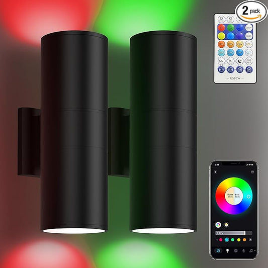 Smart 120W Up and Down Outdoor Wall Light, RGBCW Color Changing Exterior Wall Sconce with App & Remote Control, 2700K-6500K Tunable White LED, Dimmable Up/Down Light for Porch Patio Garage