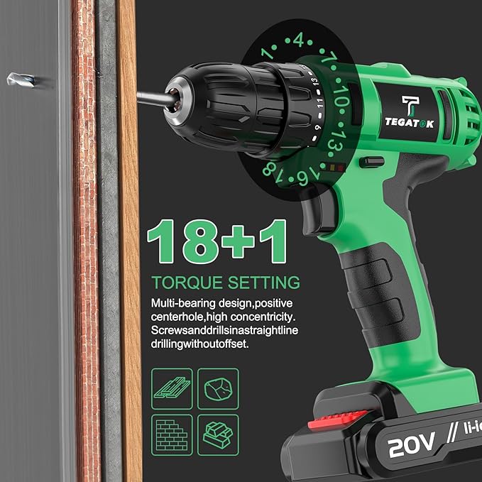 20V Cordless Drill Set, 3/8 Drills Handheld Drill Kit with 18+1 Torque Setting, LED Electric Power Drills Set with Battery and Charger, Electric Screwdriver Tools Kit, 2 Batteries