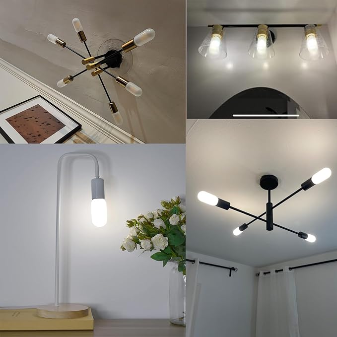 Leools E26 Frosted Edison Bulb 4W Equivalent E26 LED Bulb 40 Watt Dimmable Neutral White 4000K E26 Light Bulb AC120V 400lm Tubular T14 T45 LED Bulb for Pendant,Sputnik,Vanity,Pack of 6