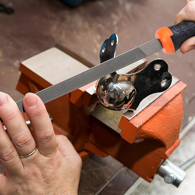 REXBETI 25Pcs Metal File Set, Premium Grade T12 Drop Forged Alloy Steel, Flat/Triangle/Half-round/Round Large File and 12pcs Needle Files with Carry Case, 6pcs Sandpaper, Brush, A Pair Working Gloves