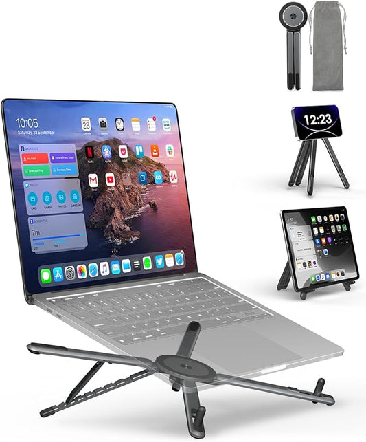 Laptop Stand, 8-Level Height Adjustable & Portable, Aluminum Alloy Holder for 10-16 inch Laptops and 4-13 inch Phones/Tablets with Magnetic Tripod