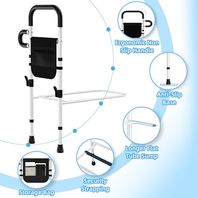 Bed Rails for Elderly Adults Safety with Motion Sensor LED Light - Adjustable Bed Assist Rails for Full Size, Portable Bed Cane for Seniors with Storage Pocket, Hold Up to 300 Lbs
