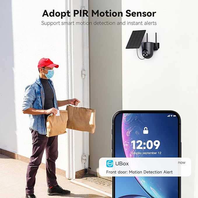 Solar Camera Outdoor Wireless for Home Security, 360°Panoramic View, Outdoor Camera Wireless, 2K HD Color Night Vision, 2.4GHz Wi-Fi, IP65, 2pack