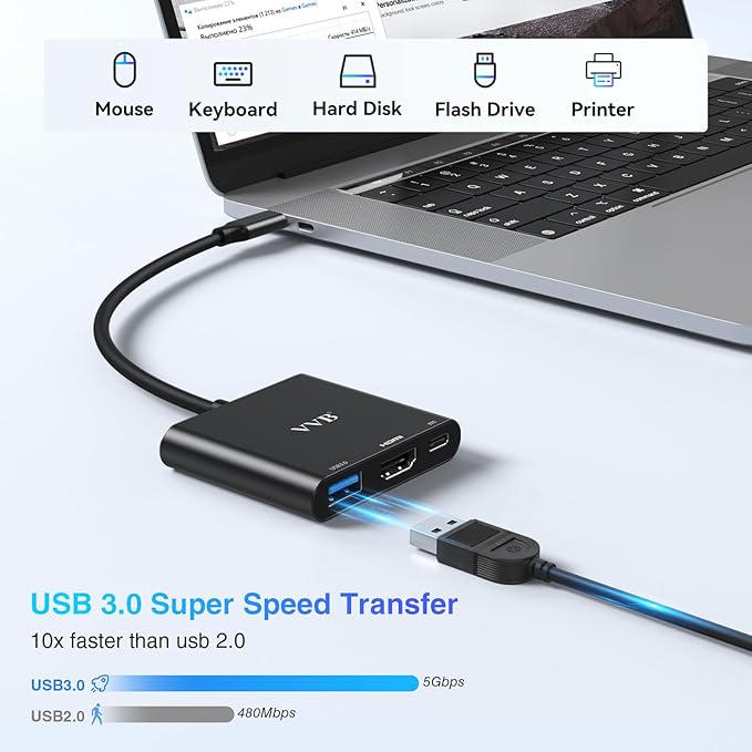 USB C to HDMI Adapter, USB-C Adapter with 4K HDMI,USB3.0,Type C PD Charge Port 4K Multiport Digital AV Converter for iPad Pro/air,MacBook Pro/air,Tablet,Switch and More USBC Device