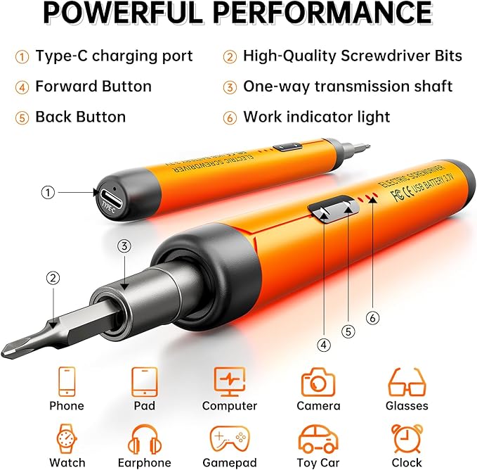 Electric Screwdriver Set, Precision Screwdriver Set, Magnetic Drill Bit, Magnetic Storage, Mini Precision Electric Screwdriver Repair Kit for PC RC Electronics