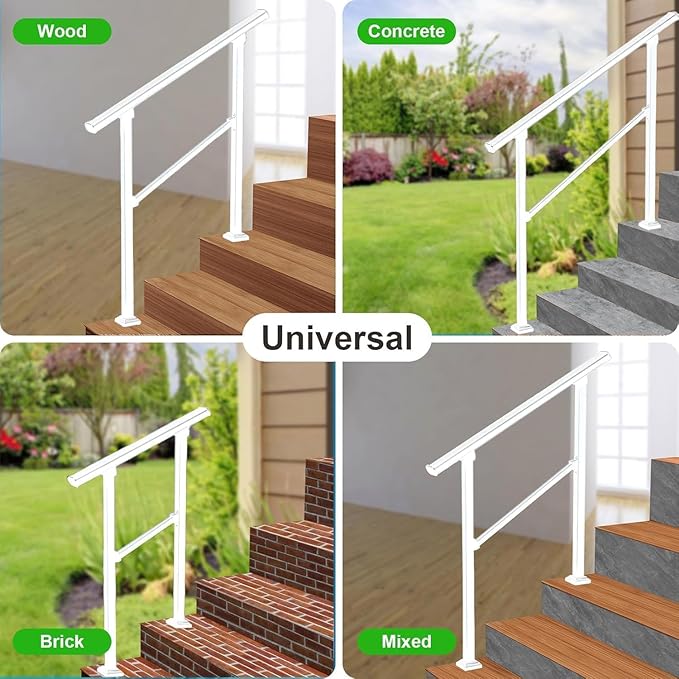 Hand Rails for Outdoor Steps,2 Step Stair Handrail & Indoor Stair Railing Kit，White Railings for Outdoor Steps and Hand Rails for Seniors for Porch（2 Step White）
