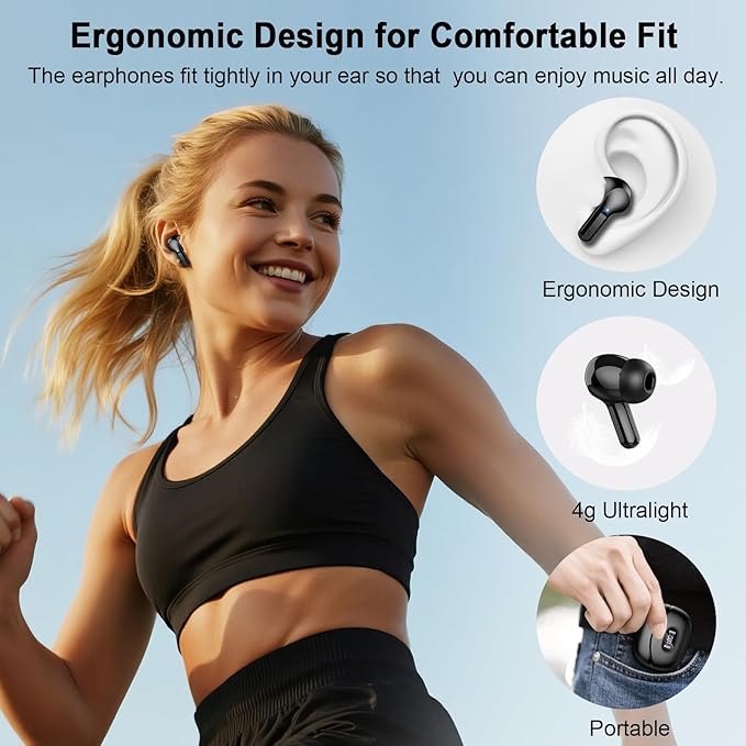Wireless Earbuds, Bluetooth Headphones 5.4 HiFi Stereo, Ear Buds with 4 ENC Noise Cancelling Mics, 48H Bluetooth Earbuds with Dual LED Display, IP7 Waterproof in Ear Earphones for Android iOS, Black