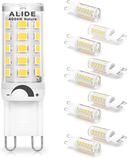 ALIDE G9 Led Bulbs Dimmable 3W Replace 20W 25W 30W Halogen Equivalent,4000K Natural White, AC120V T4 Clear G9 Bi-pin Led Bulbs for Chandelier Pendant Wall Home Lighting,300LM,360Deg,10Pack