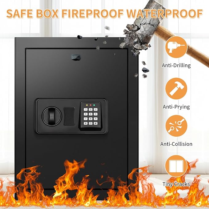 3.3 Cuft Safes for Home Use Fire and Water proof, Fire Safe Box, Money Safes With Digital Keypad & Removable Shelf and Led Light, Fireproof Box for Home Money Documents Valuables
