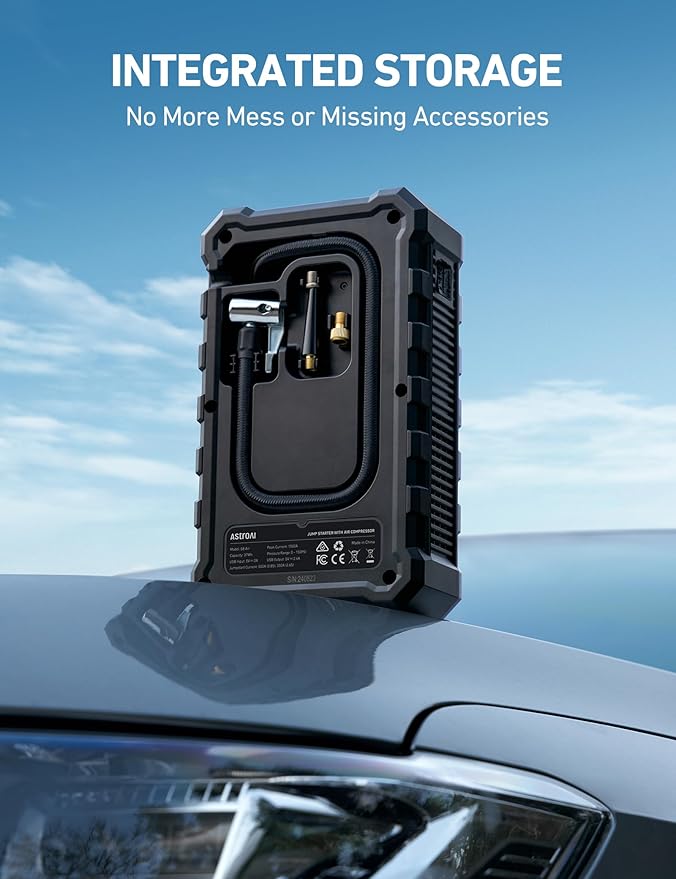 AstroAI S8 Air Jump Starter with Air Compressor, 1500A Peak Car Battery Jump Starter Portable (6.0 Gas/3.0L Diesel) with 150PSI Auto-Shutoff Tire Inflator, 12V Battery Charger Booster(Blue-Gray)