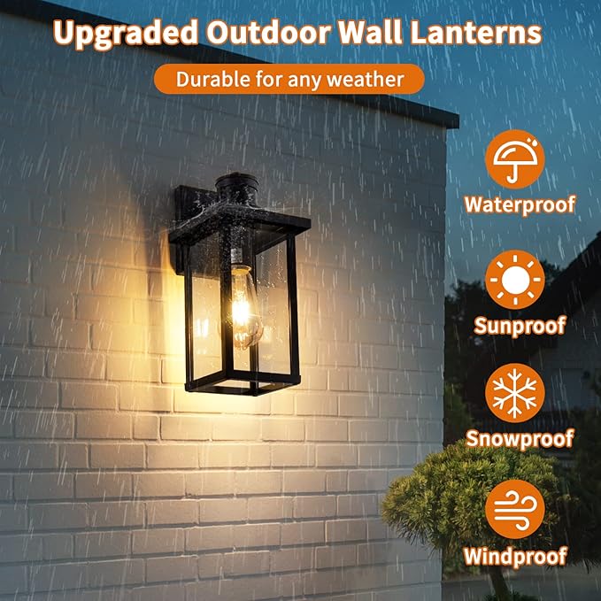 2 Pack Motion Sensor Outdoor Wall Lights Dusk to Dawn Outdoor Wall Lantern Porch Lights Outdoor Wall, Matte Black Wall Mount Vintage Outdoor Garage Lights Exterior Patio Wall Light Fixtures