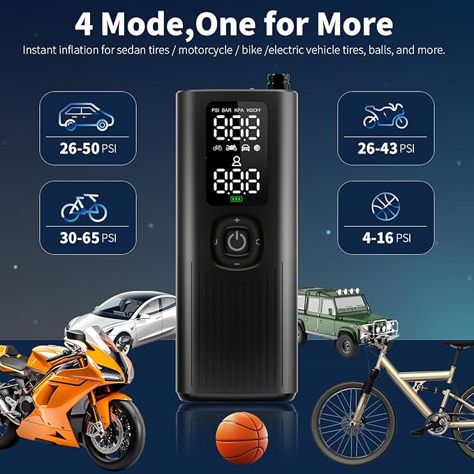 Tire Inflator Portable Air Compressor(Up to 150PSI), Cordless Air Pump with LED Display Digital Tire Pressure Gauge for car,Motorcycle, Bike,Basketball,Football
